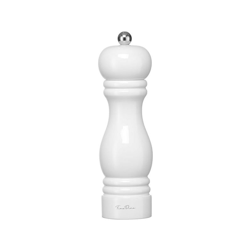 Load image into Gallery viewer, White Fine Dine Monolith salt mill with ceramic grinding mechanism, 180mm tall, showcasing its sleek design and grinding details.