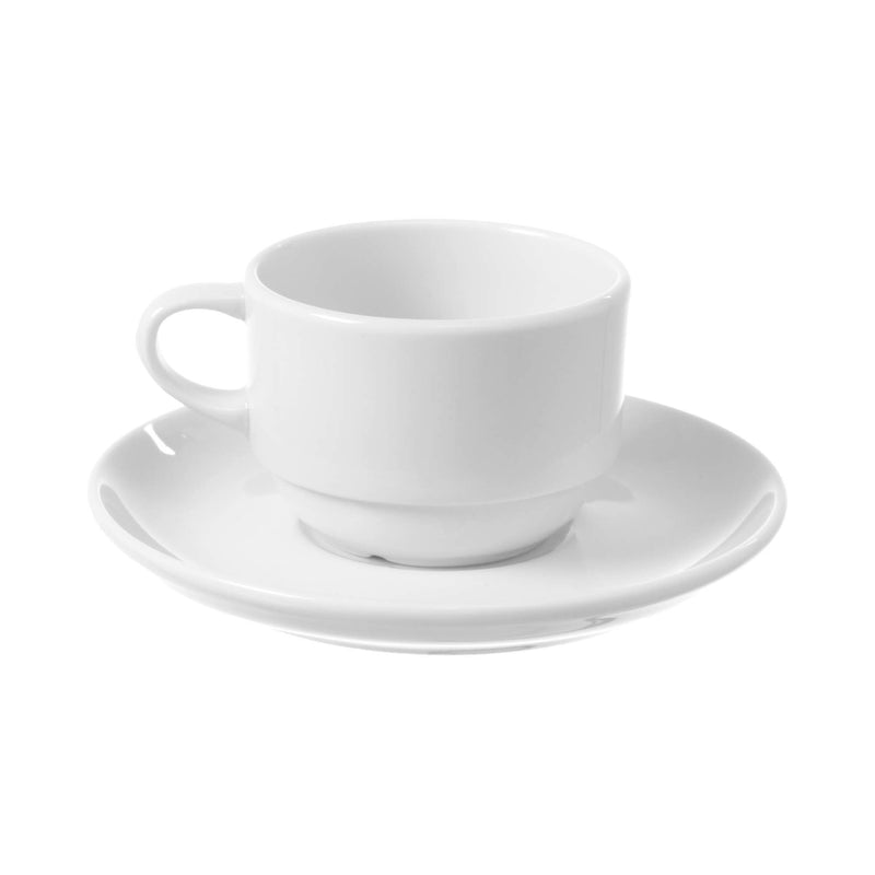 Load image into Gallery viewer, Fine Dine Bianco stackable cup with saucer, 230ml, featuring a clean white ceramic design and smooth, modern shape.