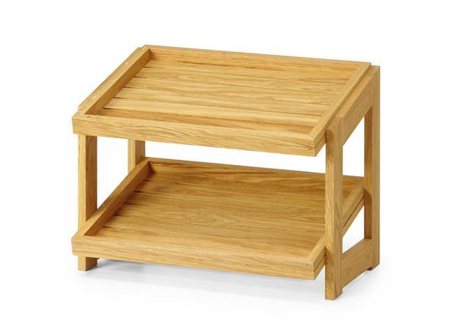Load image into Gallery viewer, Madeira 2-tier buffet stand by Fine Dine with wooden shelves and metal frame, measuring 574x323x441mm for serving or display.