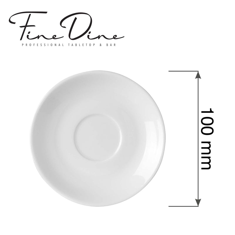 Load image into Gallery viewer, Pure Bianco elegant espresso cup saucer, 100mm - Custom Wood DesignsElegant white espresso cup saucer by Fine Dine, 100mm, showcasing a smooth, glossy surface and perfect fit for fine coffee cups.Saucer for elegant espresso cup762882