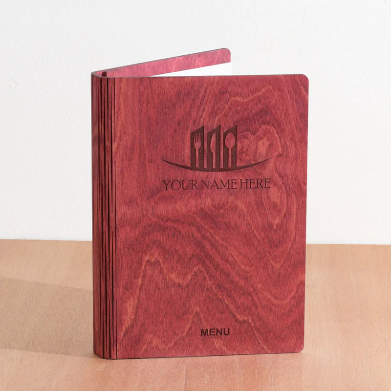 Load image into Gallery viewer, A5 Wood Menus 15x21cm Red wine Custom Wood Designs __label: Multibuy red-wine-a5-wood-menus-15x21cm-53612693881175