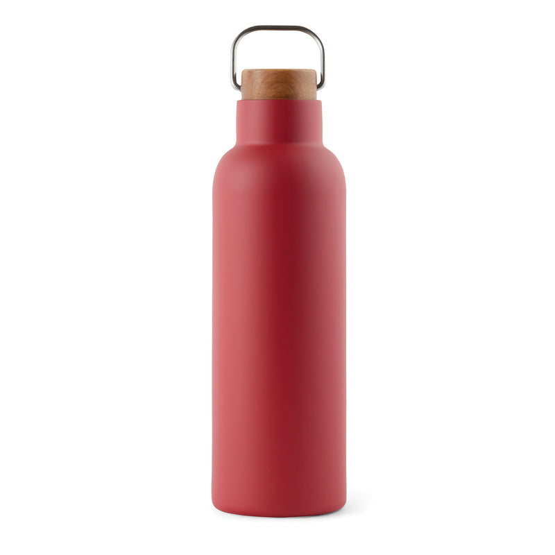 Load image into Gallery viewer, Recycled vacuum bottle 800ml with acacia wood lid pack of 25 Red Custom Wood Designs __label: Multibuy red800mlvacuumrecycledbottlecustomwooddesigns
