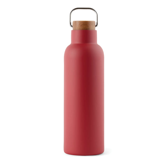 Recycled vacuum bottle 800ml with acacia wood lid pack of 25 Red Custom Wood Designs __label: Multibuy red800mlvacuumrecycledbottlecustomwooddesigns