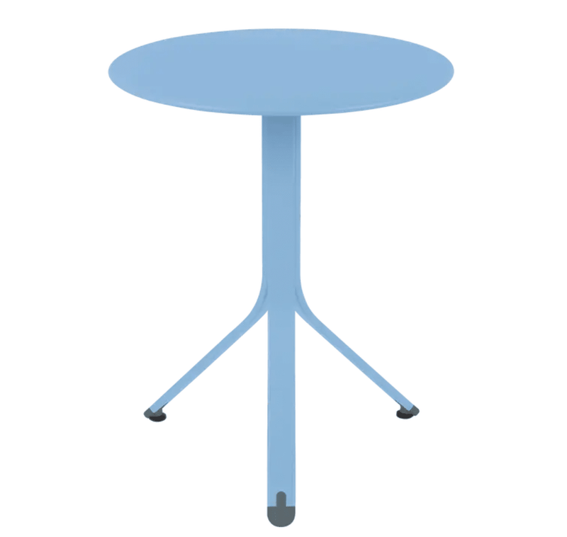 Load image into Gallery viewer, Rest'O Round Folding Table Ø60cm - Custom Wood DesignsFermob Rest'O Round folding outdoor table in Maya Blue, 60cm diameter, metal bistro style for outdoor dining or patio useFermob Outdoor Table Metal24575208332567Maya Blue