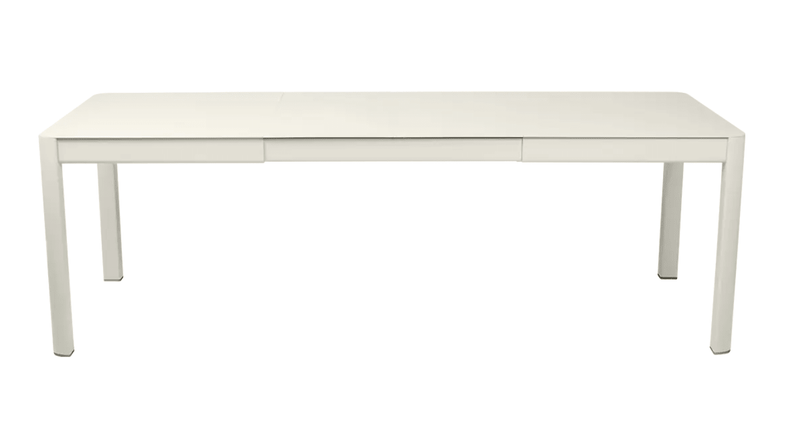 Load image into Gallery viewer, Clay grey Fermob Ribambelle extendable metal table set up for outdoor hospitality, showing the large aluminium 10-seater extendable table