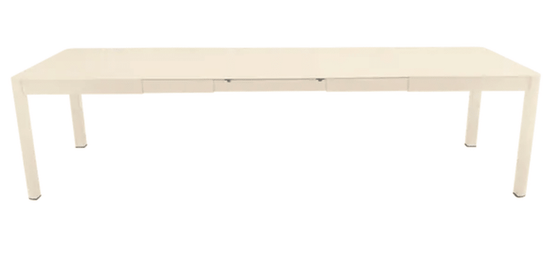 Load image into Gallery viewer, Large Fermob Ribambelle XL extendable metal table in latte beige, 14-seater, perfect for hospitality or large gatherings.