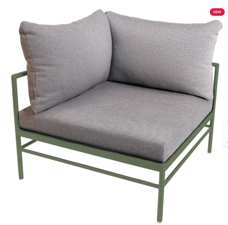Load image into Gallery viewer, Rivage Corner Armchair - Custom Wood DesignsFermob Rivage corner outdoor armchair with metal frame and cactus-pattern cushions, part of the Rivage corner sofa collection.Corner Outdoor Sofa Fermob Metal24575209273751Cactus Straciatella