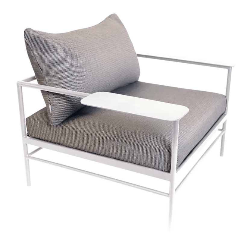 Load image into Gallery viewer, Rivage Low Armchair Fermob - Custom Wood DesignsFermob Rivage outdoor low armchair with white cotton and straciatella pattern, metal frame, garden furniture for outdoor useFermob Rivage Outdoor Metal Armachir24575200166743Cotton hite Straciatella