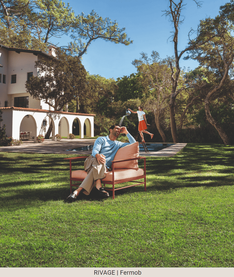 Load image into Gallery viewer, Rivage Low Armchair Fermob - Custom Wood DesignsRed ochre Fermob Rivage outdoor metal armchair with low armrest, suitable for garden and patio seating.Fermob Rivage Outdoor Metal Armachir24575201525495Acapulco Straciatella