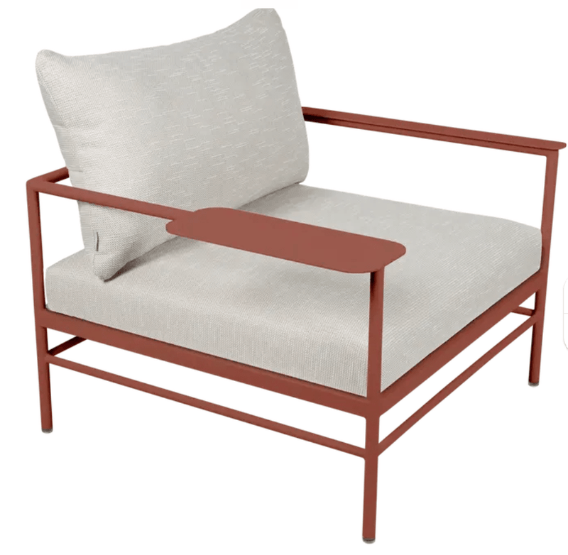 Load image into Gallery viewer, Rivage Low Armchair Fermob - Custom Wood DesignsFermob Rivage outdoor metal armchair with red ochre wicker seat, low armrest, suitable for garden furniture.Fermob Rivage Outdoor Metal Armachir24575209735671Red Ochre Wicker