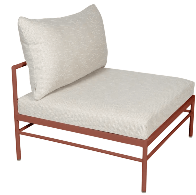 Load image into Gallery viewer, Rivage Low Chair by Fermob - Custom Wood DesignsRed ochre Fermob Rivage low outdoor sofa chair with metal frame and wicker detailing, suitable for garden or patio seating.Outdoor Sofa Metal Fermob24575207612471Red Ochre Wicker