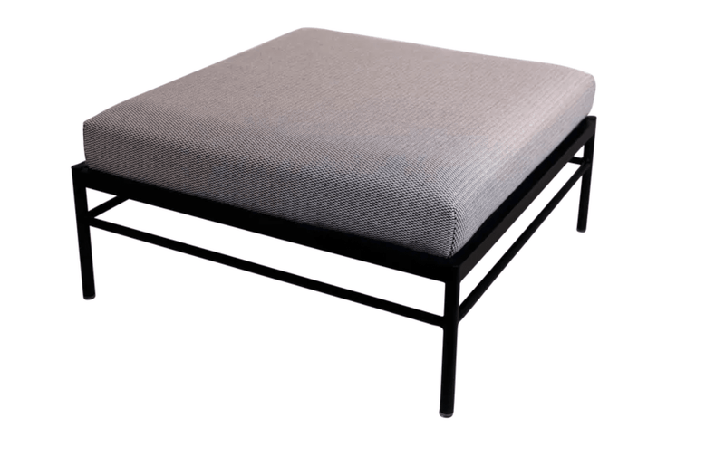 Load image into Gallery viewer, Rivage Ottoman - Custom Wood DesignsFermob Rivage outdoor ottoman with metal frame, Liquorice Straciatella pattern, designed for outdoor lounge and foot support.Ottoman Outdoor Furniture Fermob Metal24575203017079Liquorice Straciatella