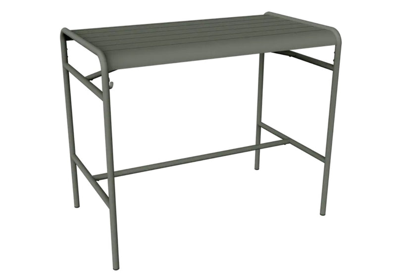 Load image into Gallery viewer, Fermob Luxembourg high table with metal construction, measuring 126 x 73 cm, featuring a sleek, modern design in a natural outdoor setting.