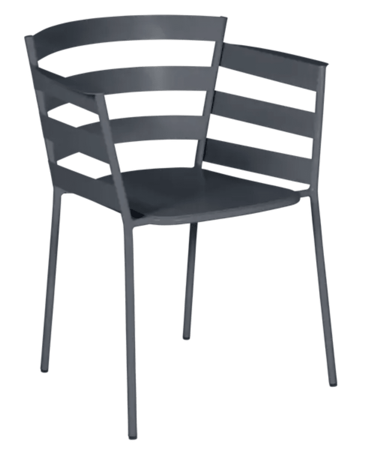 Load image into Gallery viewer, Fermob RYTHMIC outdoor armchair in antracite color with a modern, curved design perfect for outdoor seating.