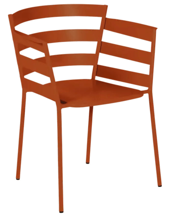 Load image into Gallery viewer, Orange Fermob RYTHMIC outdoor armchair with a modern design, featuring a curved seat and metal frame for outdoor comfort.