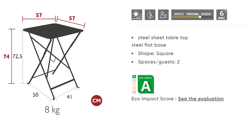 Load image into Gallery viewer, Fermob foldable metal bistro table 57x57 inches, outdoor cafe table with a sleek design and foldable feature for easy storage.