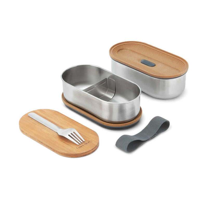 Load image into Gallery viewer, Stainless Steel Double Bento Box - Custom Wood DesignsStainless steel double bento box by Black + Blum with two compartments for home and lunch storage.Home & LivingP439.2002Stainless steel,Bamboogrey