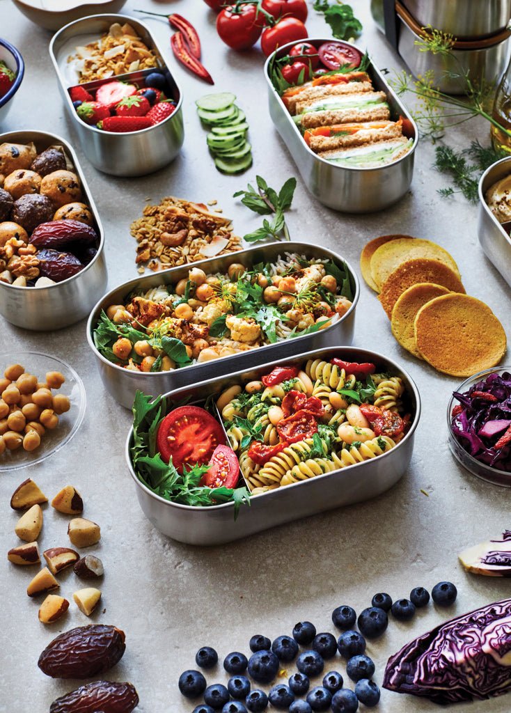 Load image into Gallery viewer, Stainless Steel Double Bento Box - Custom Wood DesignsStainless steel double bento box by Black + Blum with two compartments for home lunch storage, sleek and durable design.Home & LivingP439.2002Stainless steel,Bamboogrey