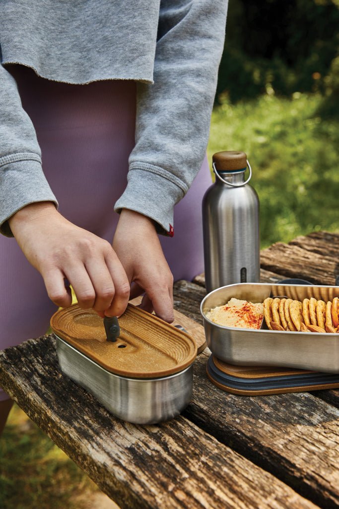 Load image into Gallery viewer, Stainless Steel Double Bento Box - Custom Wood DesignsStainless steel double bento box by Black + Blum, with two compartments for home and lunch storage, sleek and durable designHome & LivingP439.2002Stainless steel,Bamboogrey