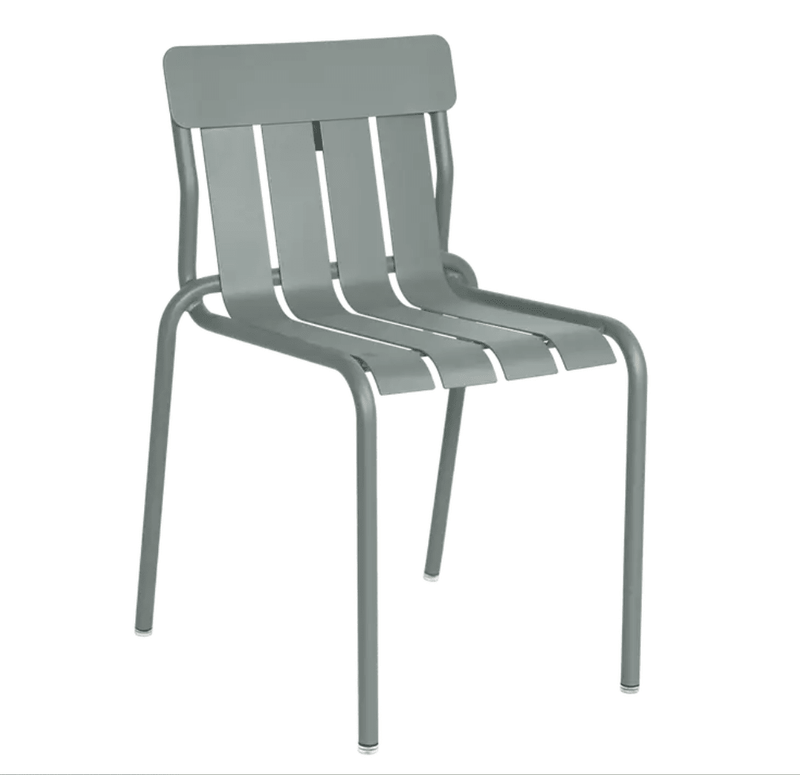Load image into Gallery viewer, Stripe Chair Stackable Outdoor Dining - Custom Wood DesignsGray Fermob Stripe Stackable Metal Outdoor Dining Chair with slatted design, suitable for patio or garden seating.Fermob Metal Chair Outdoor24575206177015Lapili Grey