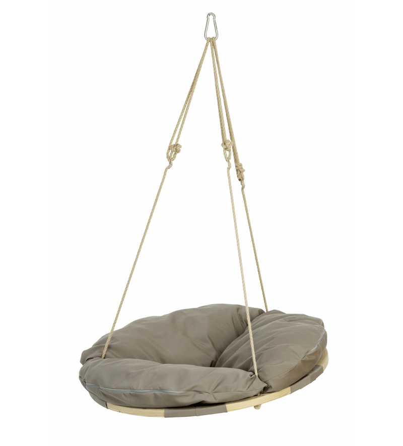 Load image into Gallery viewer, Swing Nest Taupe – Premium Wooden Hanging Chair - Custom Wood DesignsTaupe wooden hanging swing chair from Custom Wood Designs, featuring a cozy nest-style design for outdoor relaxation.Swing Chair24575225754519