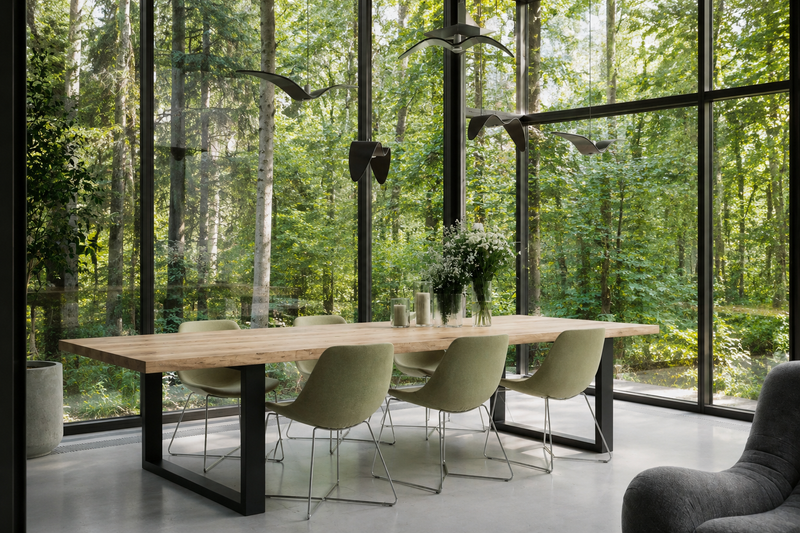 Load image into Gallery viewer, Rustic Solid Oak Live Edge Dining Table – Black Steel U-Frame - Custom Wood Designs