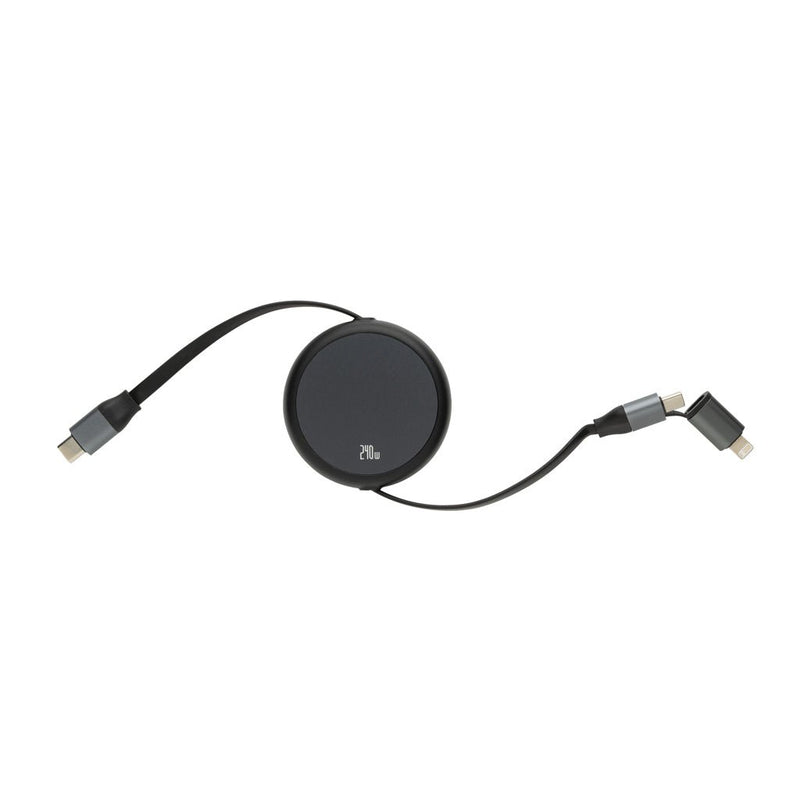 Load image into Gallery viewer, Terra RCS recycled aluminium retractable 240W 2-in-1 cable - Custom Wood DesignsXD Xclusive Terra RCS recycled aluminium 2-in-1 retractable cable for phone and tablet charging and data transfer.Phone & Tablet accessoriesP302.7701Recycled ABS,Recycled TPEblack