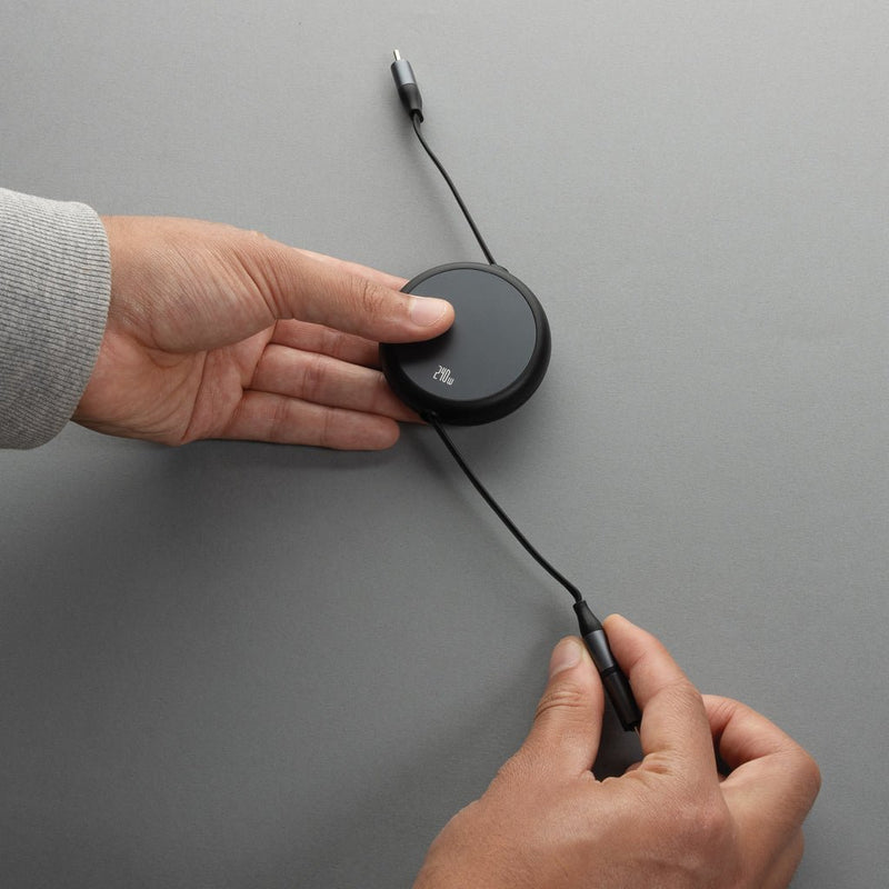 Load image into Gallery viewer, Terra RCS recycled aluminium retractable 240W 2-in-1 cable - Custom Wood DesignsXD Xclusive Terra RCS recycled aluminium 2-in-1 retractable cable for phone and tablet charging and data transfer.Phone & Tablet accessoriesP302.7701Recycled ABS,Recycled TPEblack