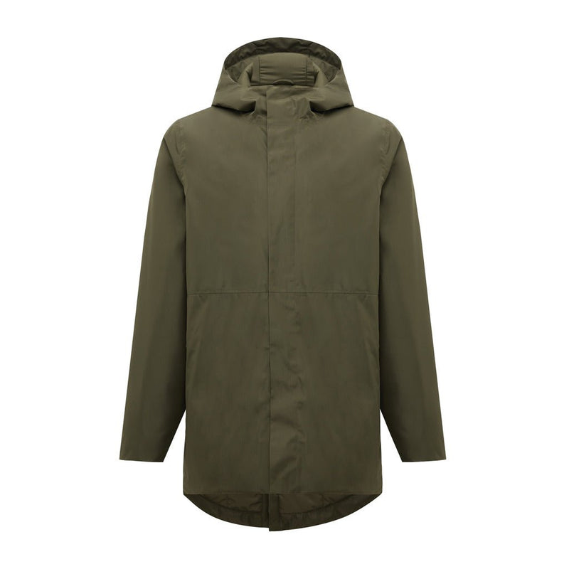 Load image into Gallery viewer, iqoniq Thelon recycled polyester parka with custom wood design, showcasing a textile exterior and eco-friendly material.