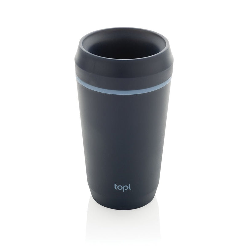 Load image into Gallery viewer, Topl Recycled Plastic To Go Tumbler Patented 360 Lid 354ml - Custom Wood DesignsTopl recycled plastic to-go tumbler with 360-degree lid, 354ml drinkware in black with clear lid and branded logo.DrinkwareRBTGP12NAPolypropylenenavy
