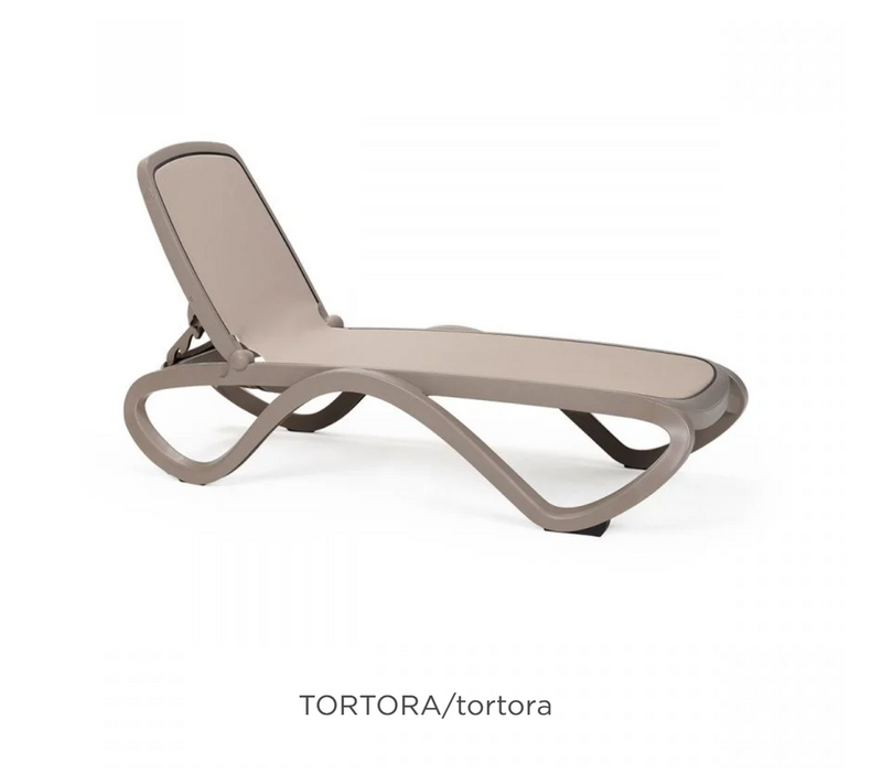 Load image into Gallery viewer, Nardi Omega sun lounger in tortora color, stackable outdoor recliner with breathable fabric for poolside or patio use.