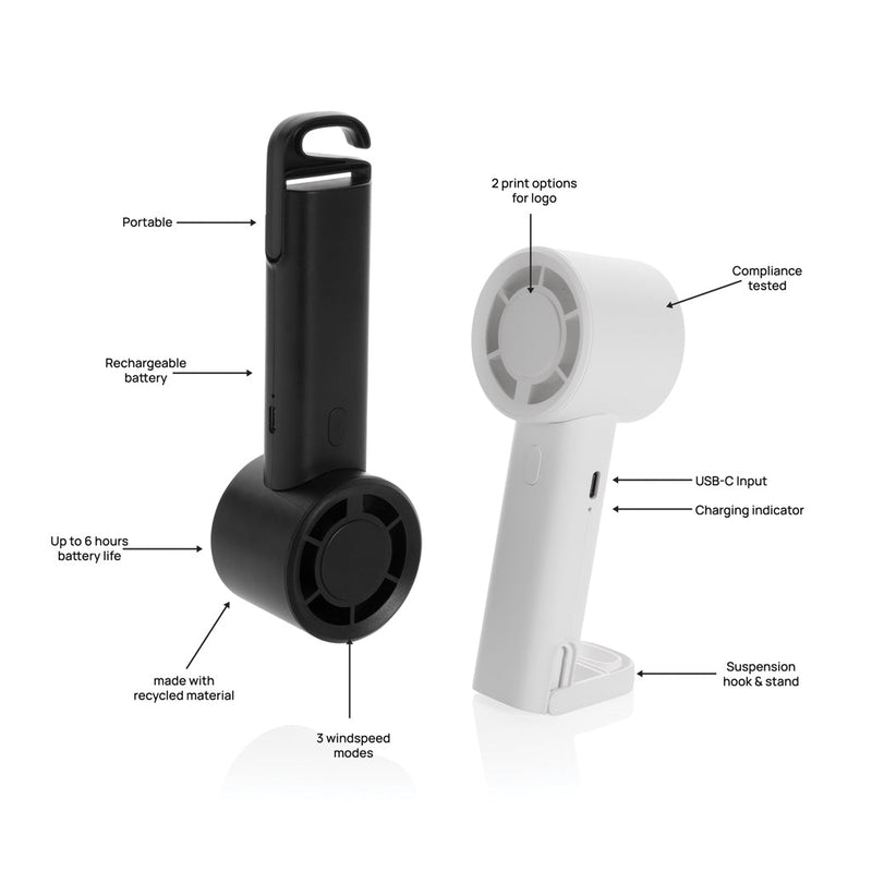 Load image into Gallery viewer, Twist RCS recycled plastic re-chargeable portable fan - Custom Wood DesignsRecycled plastic portable fan from XD Collection, Twist RCS rechargeable fan, compact phone and tablet accessory with adjustable blades.Phone & Tablet accessoriesP457.0701Recycled ABSblack