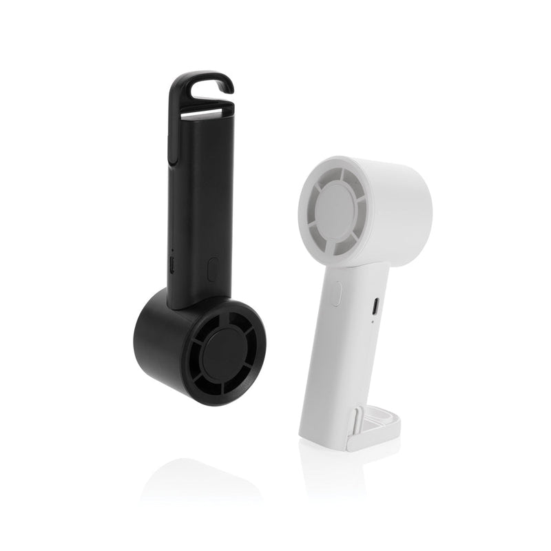 Load image into Gallery viewer, Twist RCS recycled plastic re-chargeable portable fan - Custom Wood DesignsRecycled plastic portable fan by XD Collection with twist design, rechargeable for phone and tablet use, in a compact size.Phone & Tablet accessoriesP457.0703Recycled ABSwhite
