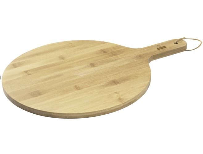 Load image into Gallery viewer, Large pizza bamboo serving board from Custom Wood Designs, set of 25, ideal for serving or cutting pizza and other foods.