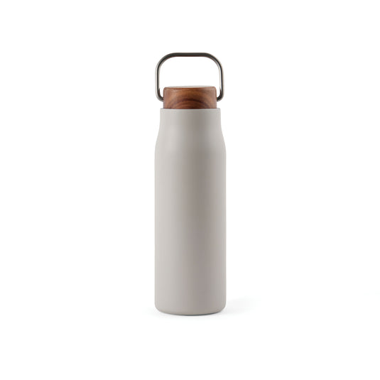 Recycled Vacuum bottle 300ml with acacia wood lid pack of 25 Grey Custom Wood Designs __label: Multibuy vacuumrecycledbottlecustomwooddesignswhite