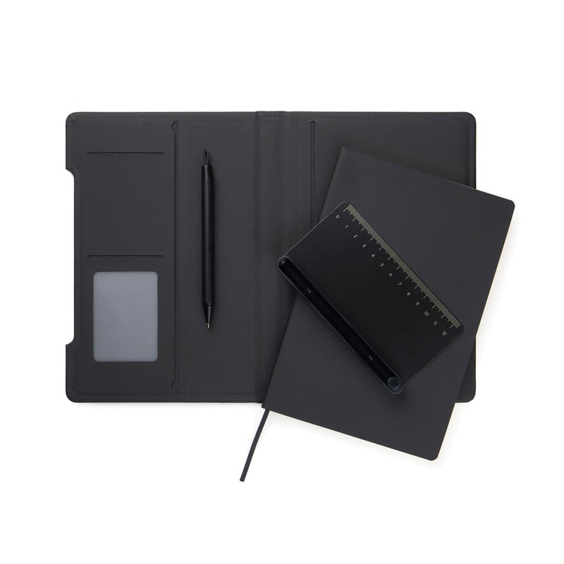 Load image into Gallery viewer, VINGA Baltimore RCS 4-in-1 Refillable Notebook - Custom Wood DesignsVinga Baltimore RCS 4-in-1 refillable notebook with black cover and multiple sections for writing, note-taking, and organization.Portfolios & NotebooksV7731101Recycled Polyurethane,Recycled paperblack