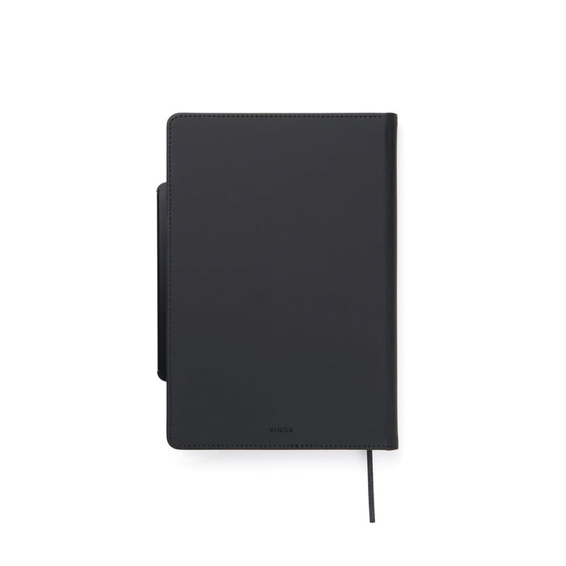 Load image into Gallery viewer, VINGA Baltimore RCS 4-in-1 Refillable Notebook - Custom Wood DesignsVinga Baltimore RCS 4-in-1 refillable notebook with black cover, featuring multiple sections and pen holder for versatile note-taking.Portfolios & NotebooksV7731101Recycled Polyurethane,Recycled paperblack