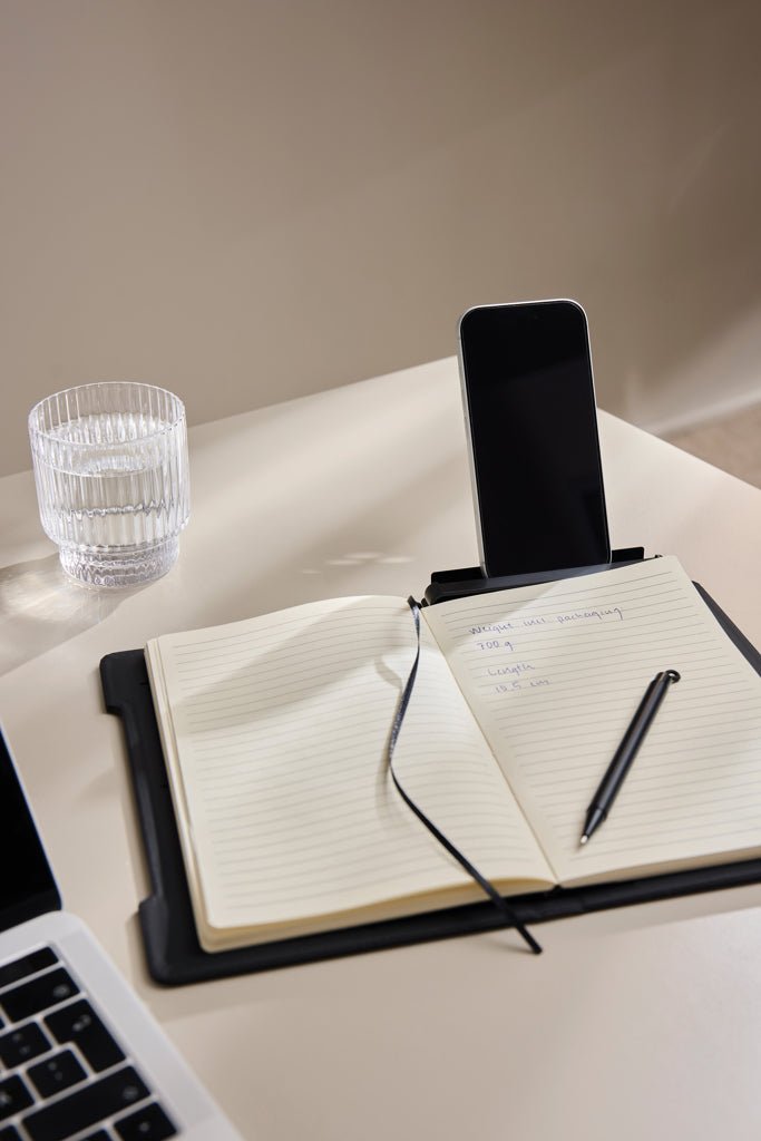 Load image into Gallery viewer, VINGA Baltimore RCS 4-in-1 Refillable Notebook - Custom Wood DesignsVinga Baltimore RCS 4-in-1 refillable notebook with black cover and multiple pages, designed for portfolios and note-taking.Portfolios & NotebooksV7731101Recycled Polyurethane,Recycled paperblack