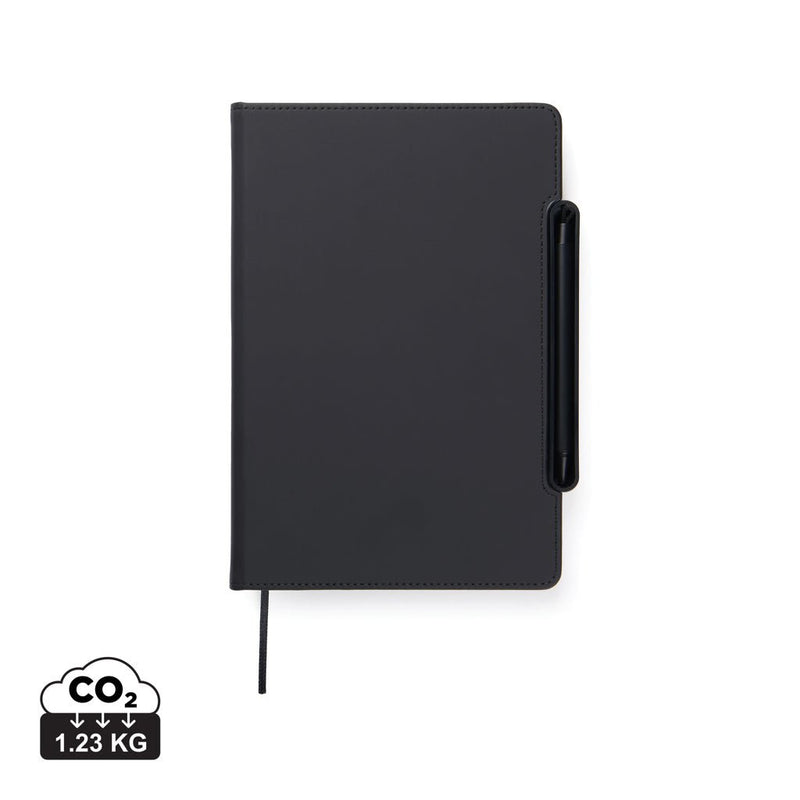 Load image into Gallery viewer, VINGA Baltimore RCS 4-in-1 Refillable Notebook - Custom Wood DesignsVinga Baltimore RCS 4-in-1 refillable notebook with black cover, open to show lined and blank pages, versatile portfolio and notebook.Portfolios & NotebooksV7731101Recycled Polyurethane,Recycled paperblack