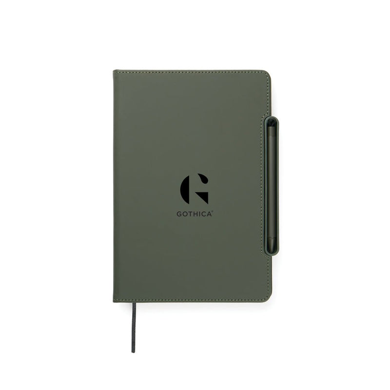Load image into Gallery viewer, VINGA Baltimore RCS 4-in-1 Refillable Notebook - Custom Wood DesignsVinga Baltimore RCS 4-in-1 refillable notebook with black cover and elastic band, designed for versatile note-taking and organization.Portfolios & NotebooksV7731107Recycled Polyurethane,Recycled papergreen