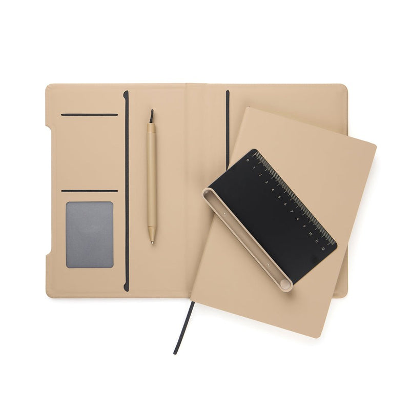 Load image into Gallery viewer, VINGA Baltimore RCS 4-in-1 Refillable Notebook - Custom Wood DesignsVinga Baltimore RCS 4-in-1 refillable notebook with leather cover and multiple sections for writing, organization, and note-taking.Portfolios & NotebooksV7731119Recycled Polyurethane,Recycled papergreige