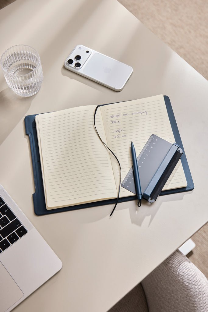 Load image into Gallery viewer, VINGA Baltimore RCS 4-in-1 Refillable Notebook - Custom Wood DesignsVinga Baltimore RCS 4-in-1 refillable notebook with black cover and multiple pages for writing and note-taking.Portfolios & NotebooksV7731125Recycled Polyurethane,Recycled papernavy