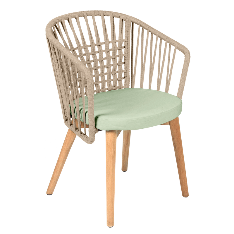 Load image into Gallery viewer, Vlaemynck Gordes Teak Armchair – Aqua Green fabric, Natural Teak Beige Braid frame