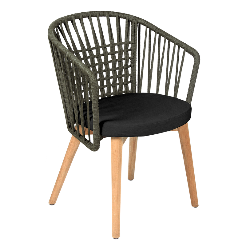 Load image into Gallery viewer, Vlaemynck Gordes Teak Armchair – Coal fabric, Natural Teak Khaki Braid frame