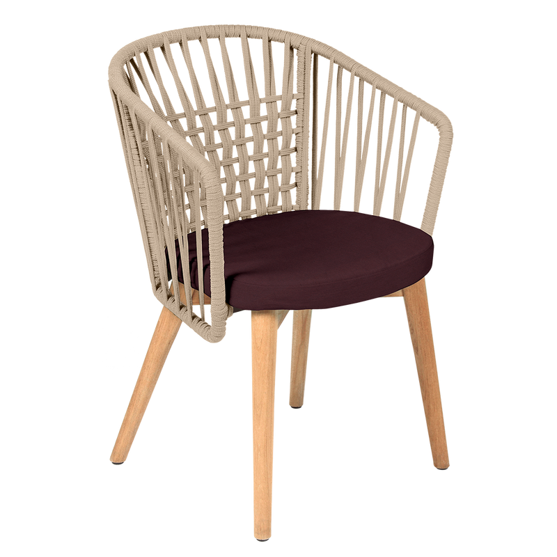 Load image into Gallery viewer, Vlaemynck Gordes Teak Armchair – Garnet fabric, Natural Teak Beige Braid frame