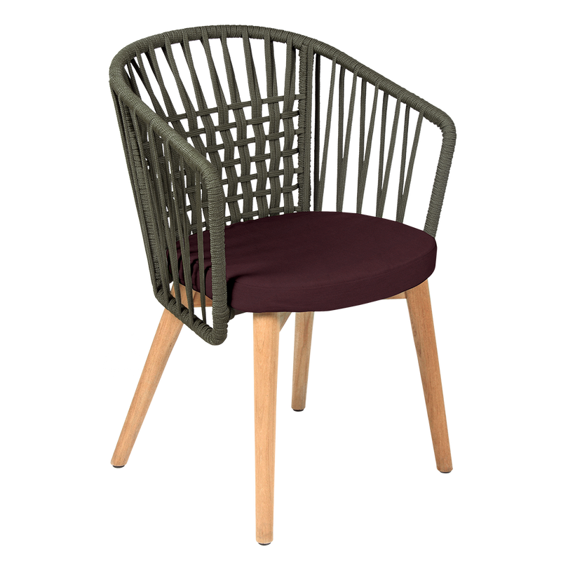Load image into Gallery viewer, Vlaemynck Gordes Teak Armchair – Garnet fabric, Natural Teak Khaki Braid frame