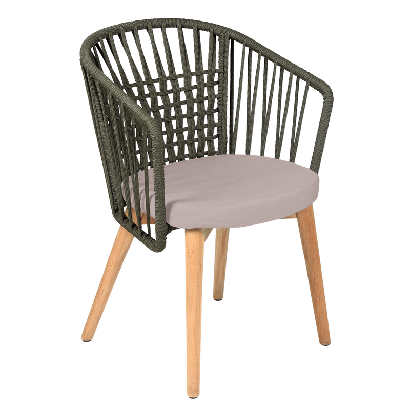 Load image into Gallery viewer, Vlaemynck Gordes Teak Armchair – Papyrus fabric, Natural Teak Khaki Braid frame