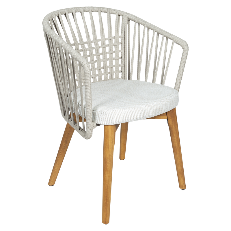 Load image into Gallery viewer, Vlaemynck Gordes Teak Armchair – Pearl fabric, Natural Teak Beige Braid frame