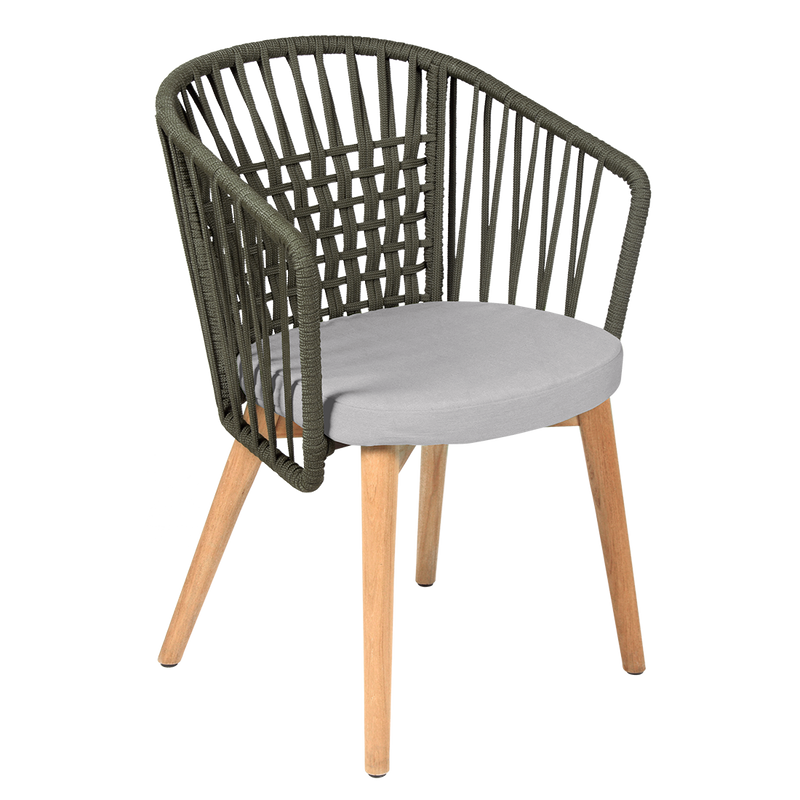 Load image into Gallery viewer, Vlaemynck Gordes Teak Armchair – Pebble fabric, Natural Teak Khaki Braid frame