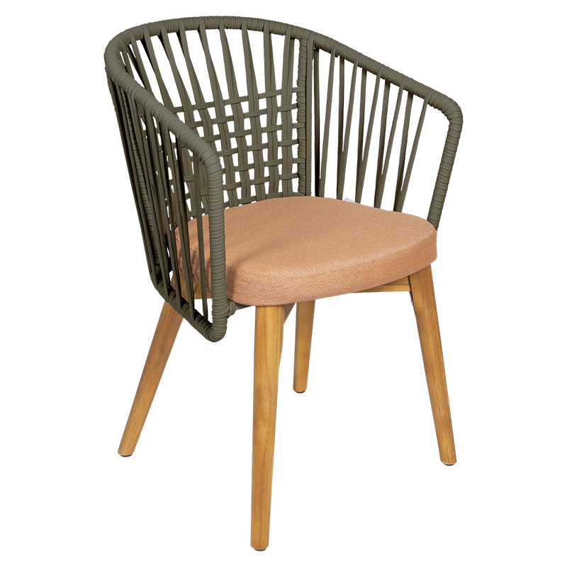 Load image into Gallery viewer, Vlaemynck Gordes Teak Armchair – Terracotta fabric, Natural Teak Khaki Braid frame